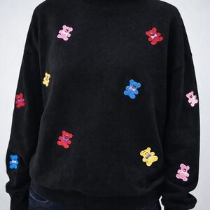 Lazy Oaf All Over Embroidered Teddy Bears Gummy Bear Black Crewneck Sweatshirt